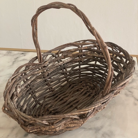 Vintage Large Wooden Woven Willow Twig Basket Primitive - Picture 12 of 17